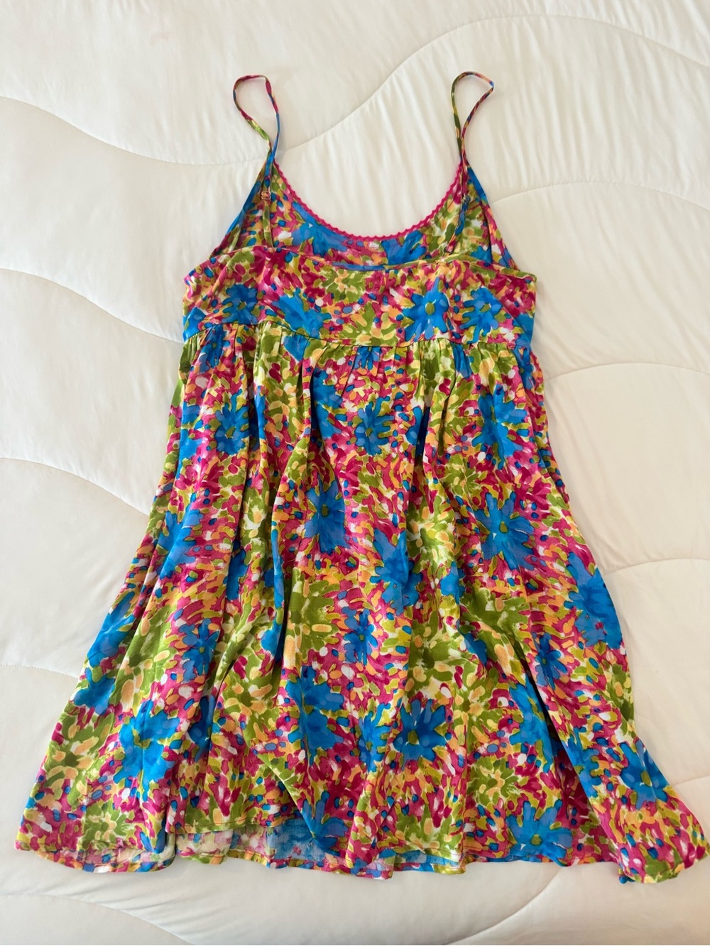 NATURAL LIFE Vivid Floral Spaghetti-Strap Babydoll Dress in Blue, Green & Pink - Picture 2 of 7
